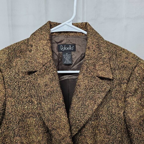 Rafaella Blazer Brown Orange Metallic Office Boho Casual Floral 10 - Picture 2 of 8